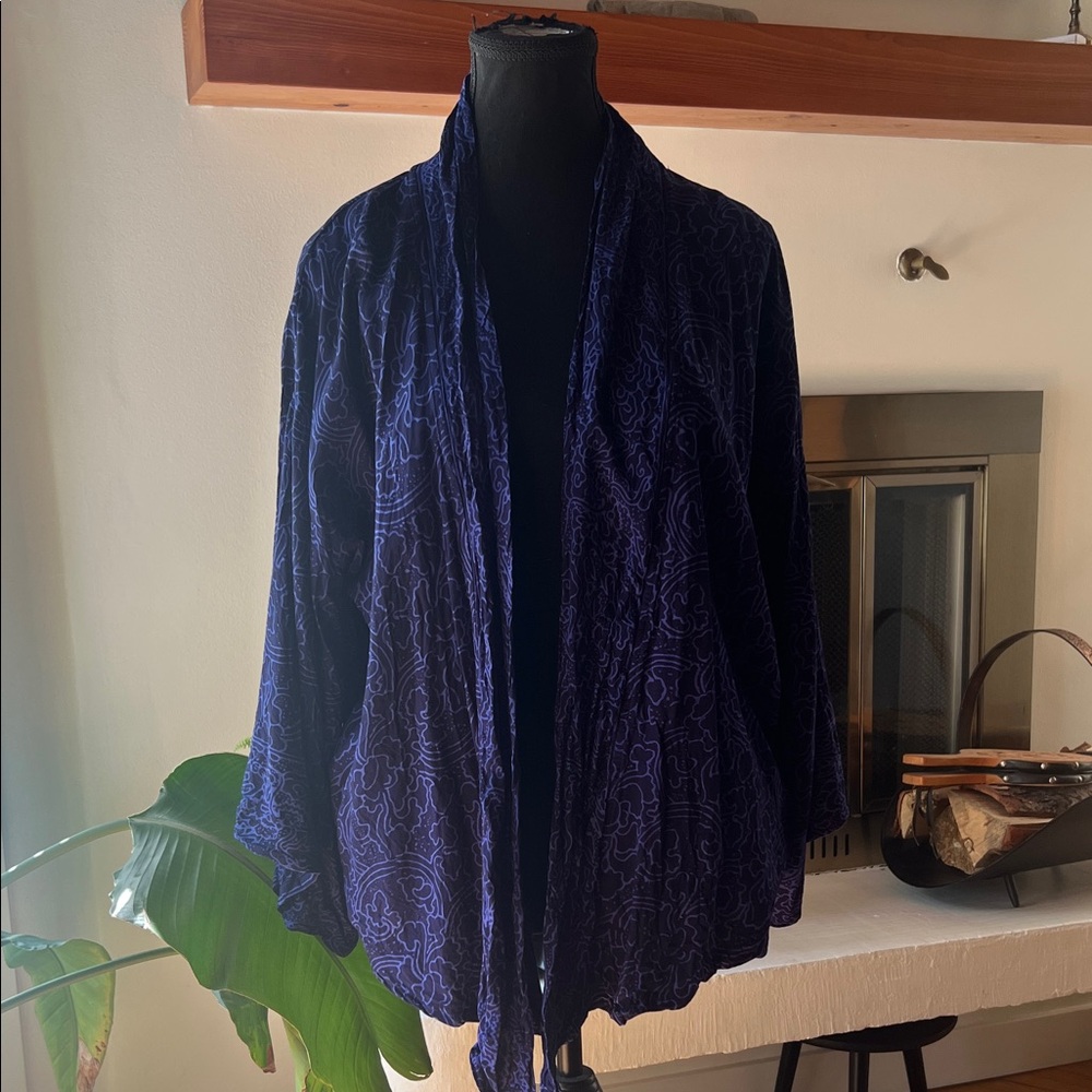 Blue Javanese Batik Rayon Kimono Jacket, "Indigo Garden”